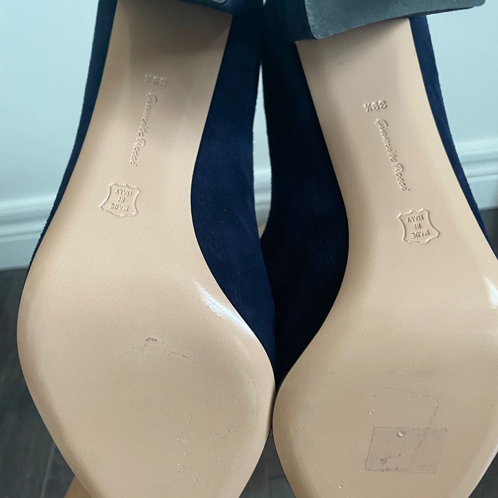 Gianvito Rossi Piper 85 Blue Suede Block Heels - Picture 7 of 8